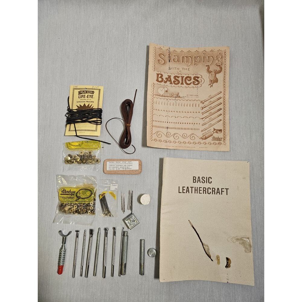 Lot of Leathercrafting And Stamp Tools Books Tandy Supplies New + Used Vintage